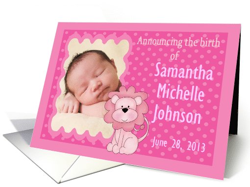 Custom Baby Girl Birth Announcement Photo Card - Lion &... (1126438)