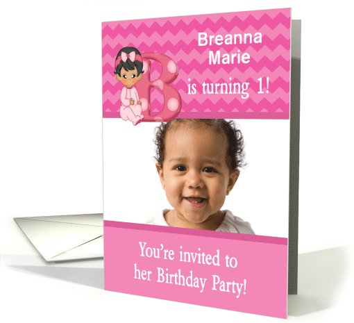Baby Girl Age Specific Photo Card Birthday Party... (1126668)