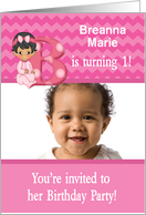Baby Girl Age Specific Photo Card Birthday Party Invitation -Monogram B card