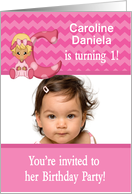Baby Girl Age Specific Photo Card Birthday Party Invitation -Monogram card