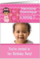 Baby Girl Age Specific Photo Card Birthday Party Invitation -Monogram card