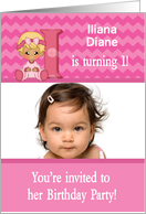 Baby Girl Age Specific Photo Card Birthday Party Invitation -Monogram card