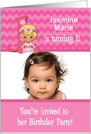 Baby Girl Age Specific Photo Card Birthday Party Invitation -Monogram card