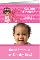 Baby Girl Age Specific Photo Card Birthday Party Invitation -Monogram card