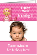 Baby Girl Age Specific Photo Card Birthday Party Invitation -Monogram card