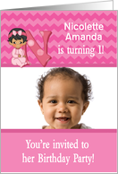 Baby Girl Age Specific Photo Card Birthday Party Invitation -Monogram card