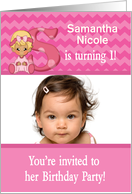 Baby Girl Age Specific Photo Card Birthday Party Invitation -Monogram card