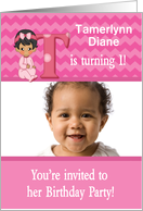 Baby Girl Age Specific Photo Card Birthday Party Invitation -Monogram card