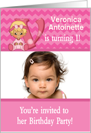 Baby Girl Age Specific Photo Card Birthday Party Invitation -Monogram card