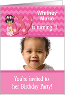 Baby Girl Age Specific Photo Card Birthday Party Invitation -Monogram card