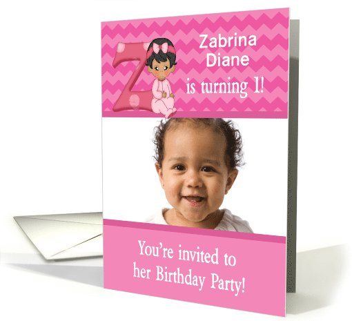 Baby Girl Age Specific Photo Card Birthday Party... (1126772)