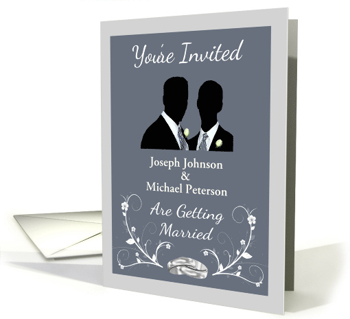 Custom Gay Wedding Invitation - Wedding Rings & Silhouettes card