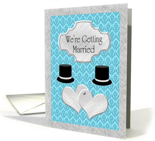 Gay Wedding Announcement - Silver Hearts & Top Hats card (1133124)