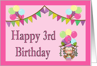 Happy 3rd Birthday - Monkey, Balloons, Pennants card