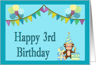 Happy 3rd Birthday - Monkey, Balloons, Pennants card