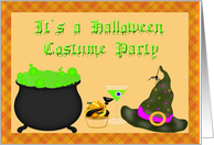 Halloween Costume Party Invitation - Cauldron, Witch Hat, Cocktail card