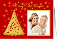 Christmas Photo Card - Gold Tree with Red Ornaments and Stars card