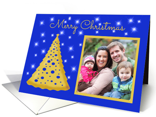 Blue Photo Christmas Card - Gold Tree & Stars card (1140424)