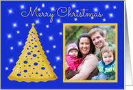 Blue Photo Christmas Card - Gold Tree & Stars card