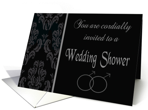 Gay Bachelor Wedding Shower Invitation - Damask & 2 Men Symbols card