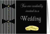 Elegant Gay Wedding Invitation - Pinstripes, Gold Rings card