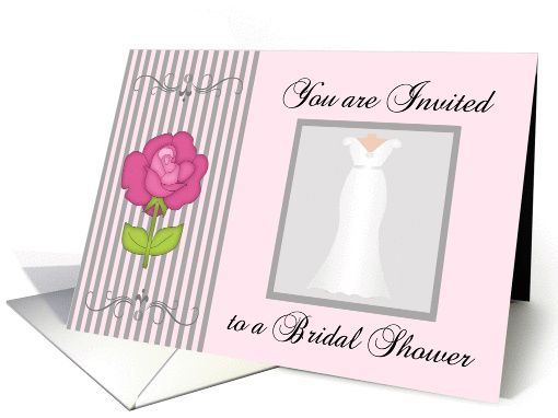 Bridal Shower Invitation - Rose, Wedding Gown, Pink & Grey card