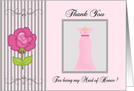 Thank You Maid of Honor Wedding Attendant -Pink & Grey Pinstripes, card