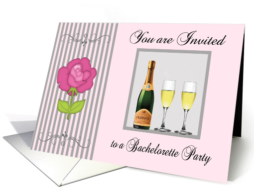 Bachelorette Party Invitation - Champagne, Glasses, Rose card