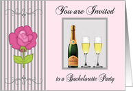 Bachelorette Party Invitation - Champagne, Glasses, Rose card