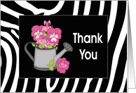 Blank Thank You Zebra Print - Watering Can & Flowers card