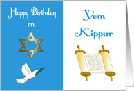 Yom Kippur Birthday - Star of David, Peace Dove & Torah card