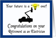 Electrician Retirement Card - Light bulb & Bucket Truck card