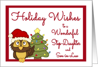 Holiday Wishes for Step-Daughter & Son-in-Law - Santa Owl & Tree card