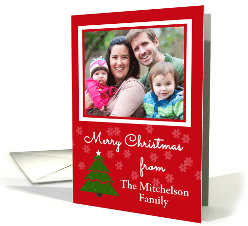 Custom Photo Chistmas Card - Christmas Tree & Snowflakes card