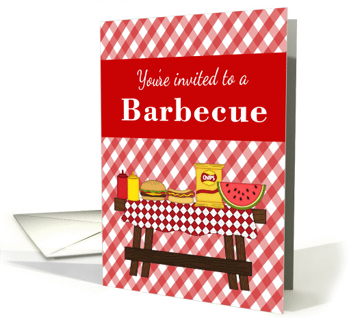 Barbecue Invitation - Gingham, Table & Food card (1179618)