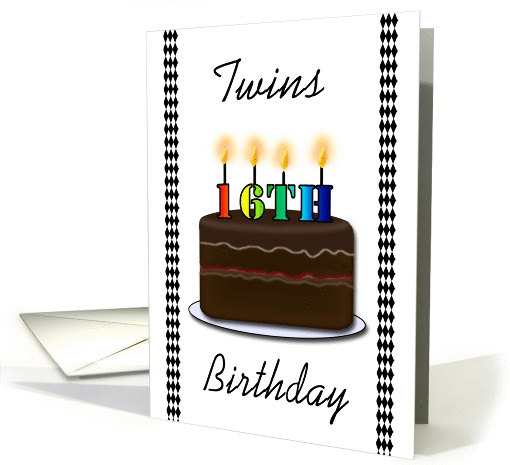 Twins 16th Birthday - Cake, Rainbow Candles card (1180644)