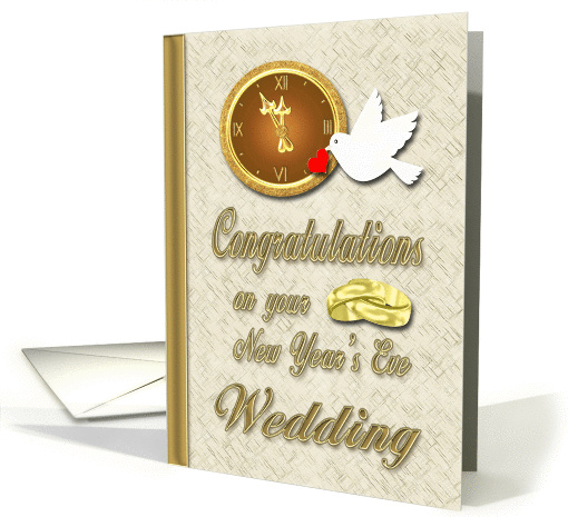 Congratulations New Year's Eve Wedding - Clock, Dove & Rings card