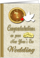 Congratulations New Year’s Eve Wedding - Clock, Dove & Rings card