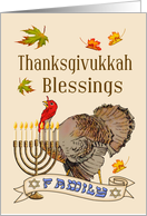Thanksgivukkah Blessings - Turkey, Fall Leaves, Family Banner & Menorah card