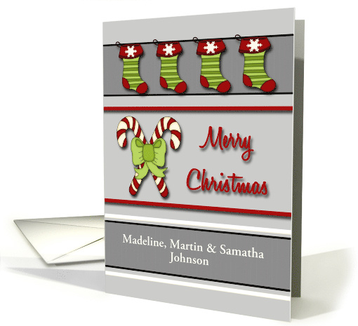 Custom Front Christmas Card - Candy Canes & Stockings card (1196556)