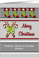 Custom Front Christmas Card - Candy Canes & Stockings card