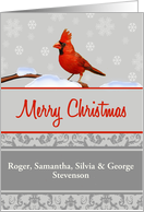 Custom Front Christmas Card - Cardinal, Snowflakes & Damask card