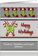 Custom Front Happy Holidays - Candy Canes & Stockings card