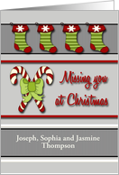 Custom Front Missing You at Christmas - Candy Canes & Stockings card