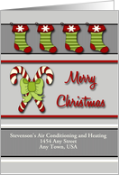 Custom Front Business Christmas Card - Candy Canes & Stockings card