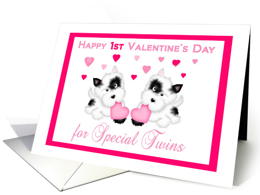 Twins 1st Valentine's Day - Puppies and Hearts card (1215398)