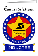 Swimming Hall of Fame Induction - Swimmer Silhouette Clipart & Stars card