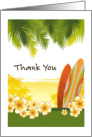 Thank You Card - Beach with Surfboards & Flowers card