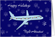 Happy Holidays Flight Attendant - Airplane, Snowflakes, Lights card