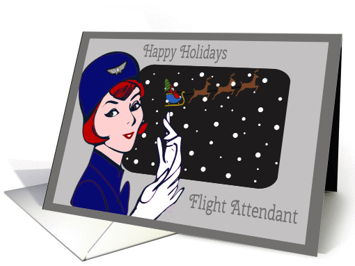 Happy Holidays Flight Attendant - Vintage Attendant, Santa & Snow card
